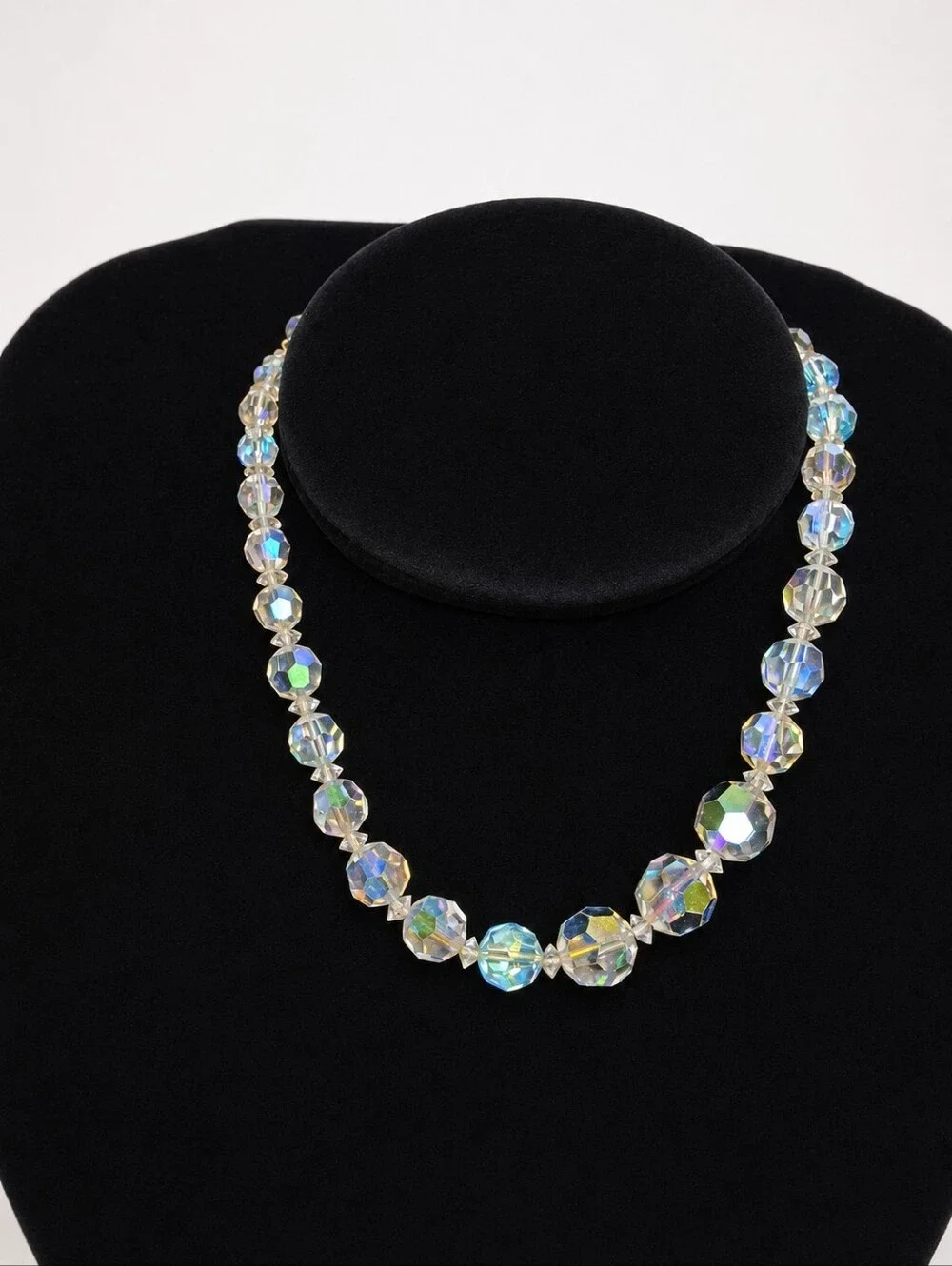 Vintage Iridescent Aurora Borealis Crystal Bead Necklace Retro Glam Choker